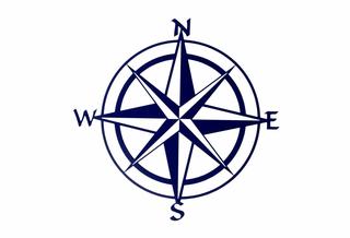 A stylized compass pointing towards a star.